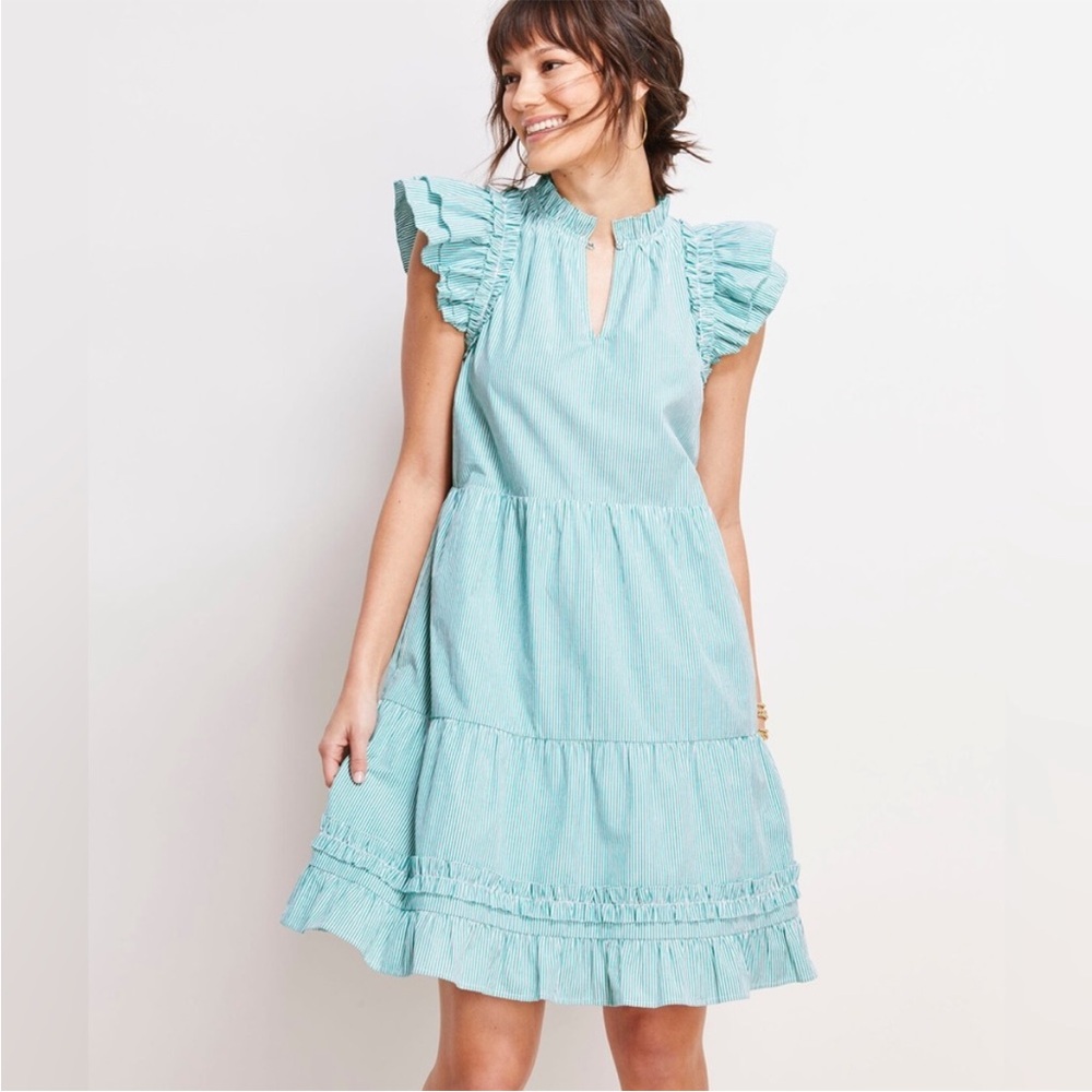 Vineyard Vines Green and White Striped Dress